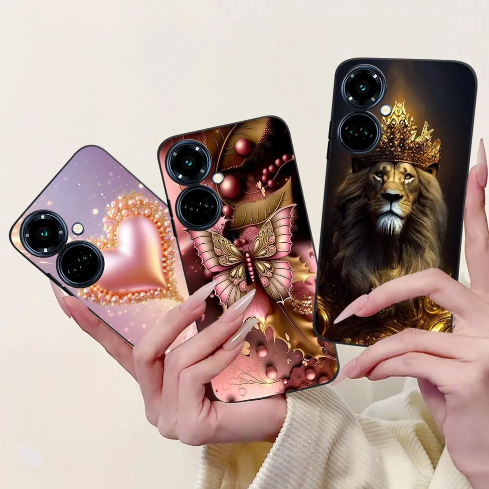 Silicone Cute Cat Luxury Flowers Shockproof Bumper Back Cover Case