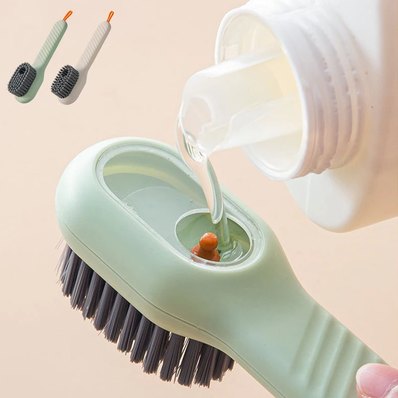

2Pcs Multifunction Cleaning Brush Soft Bristled Liquid Shoe Brush Long Handle Bristled Clothes Household Cleaning Tool Gadget