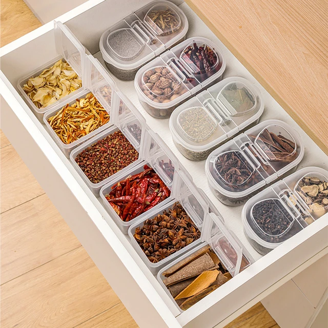 Caja de almacenamiento de especias para cocina, organizador de escritorio  para condimentos, cajones de armario, caja de sellado a prueba de humedad  para especias, contenedor de té - AliExpress