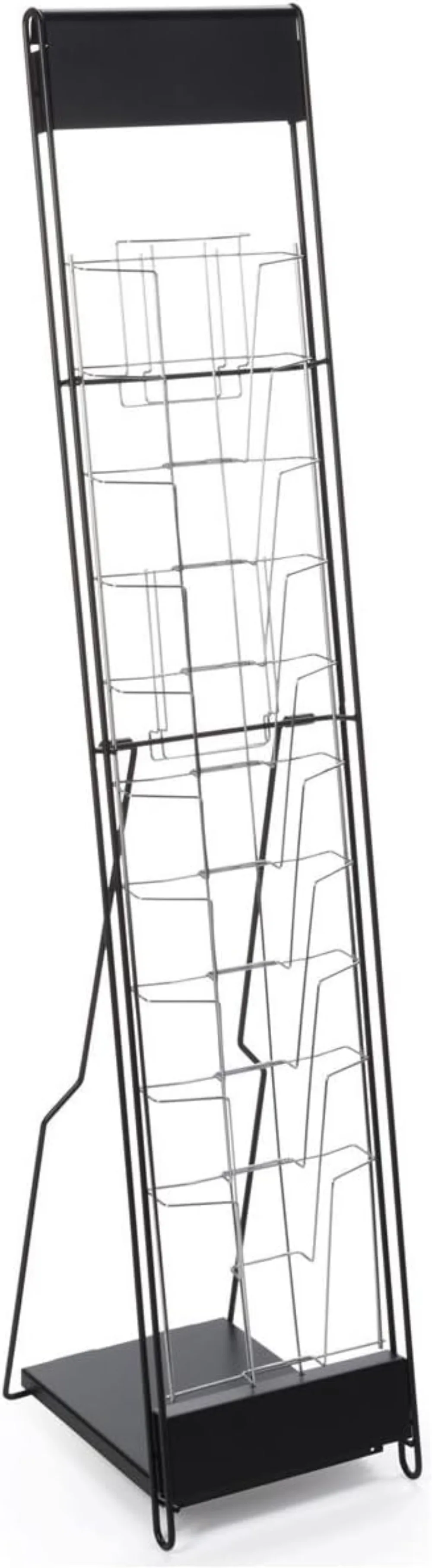 Portable Magazine Rack with 10 Pockets, Carry Bag Included,Floor-Standing Literature Display with Tiered Design,Steel 2