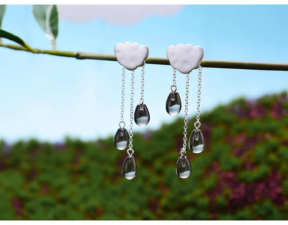 Silver Rainy Cloud Earrings Natural Crystal Gems