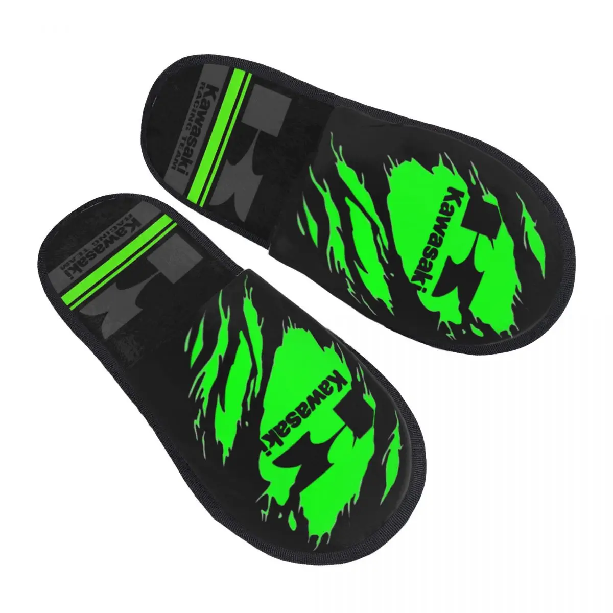 

Crazy Kawasakied Motocross Racing Slippers Bedroom Motorcycle Cozy Household Fur Slippers Slides Non Slip