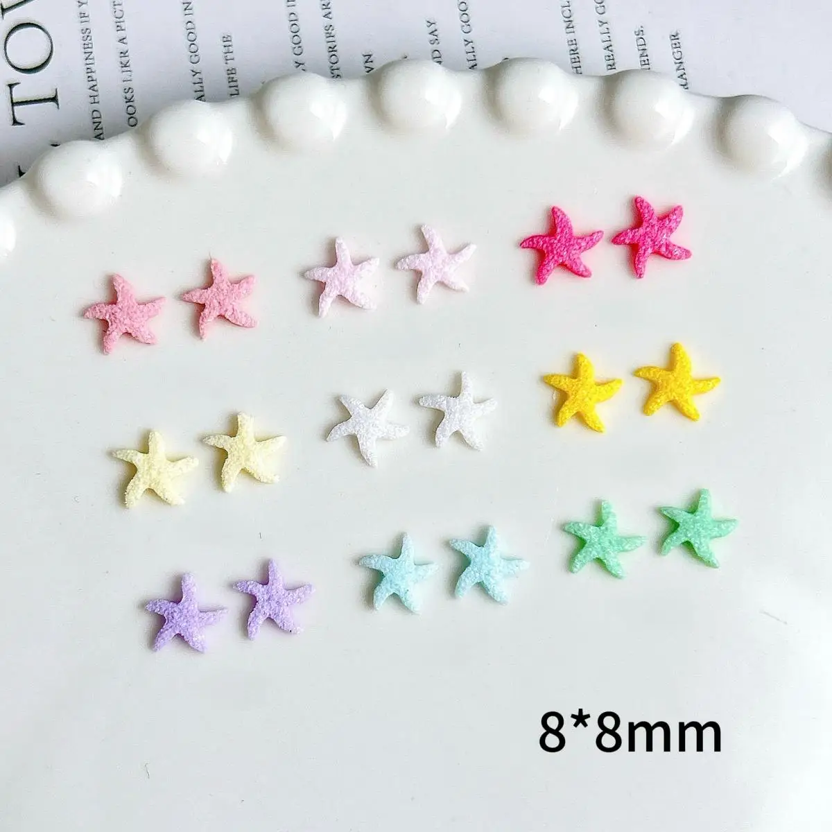 100PCS 마카롱 컬러 시뮬레이션 불가사리 수지 네일 아트 참 크리 에이 티브 귀여운 서리로 덥은 스타 네일 장식 DIY 머리핀 손톱
