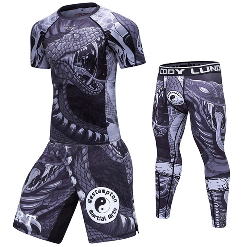 Jiu Jitsu Boxing T shirt + Pants Rashguard Men Muay Thai MMA Shorts Bjj Kickboxing 4pcs/Sets Boxeo Fitness Sport Suits Gi T-shirt sports apparel mens t shirt