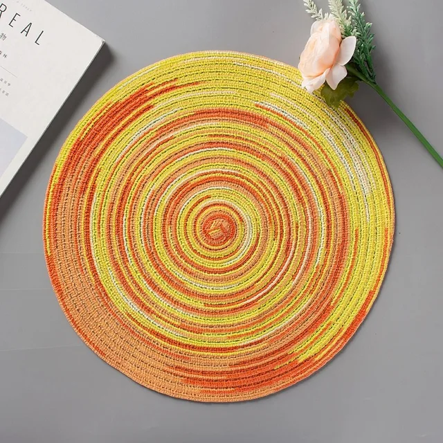 Placemats for Dining Table 1 PC,Heat-Resistant Placemats Stain Resistant Anti-Skid Washable PVC Woven Vinyl Tableware Mat,INS Mixed Yellow