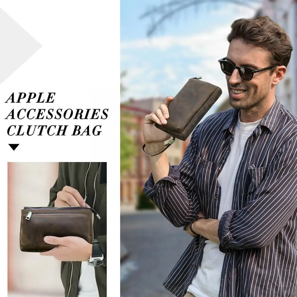 Vintage Handbags Men Cowhide Clutch Bags Men Canvas Bag Small One