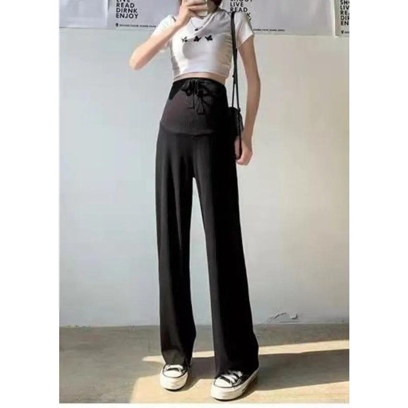 Summer Straight Pants Breathable Ice Silk Thin Trousers Pregnant Women Wear Wide Leg Pants Loose Drape Casual