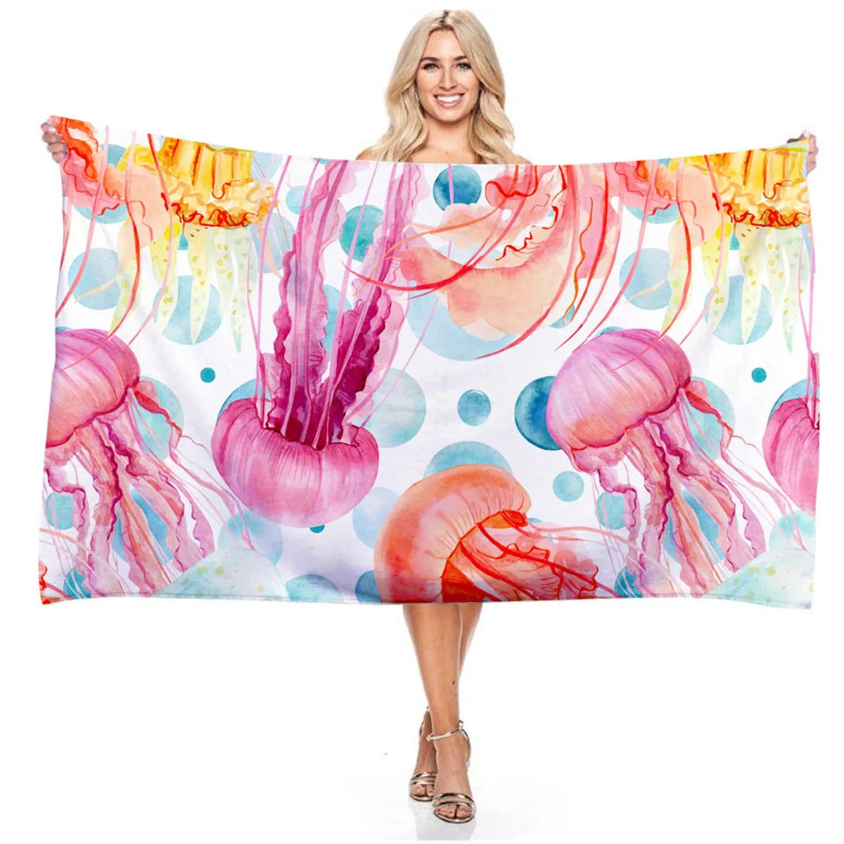 

Ocean Animals Jellyfish Print Beach Towels Casual Vacation Swimming Camping Lightweight Thin Quick Fast Dry Blanket Towels Women