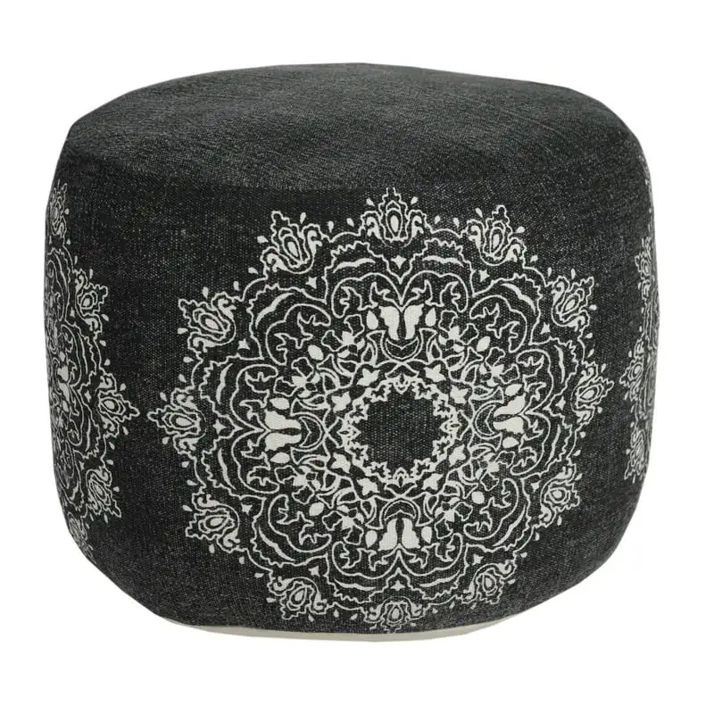 

Boho Chic Mandala Medallion Indoor Pouf, Black & White, 18" x 18" x 14"