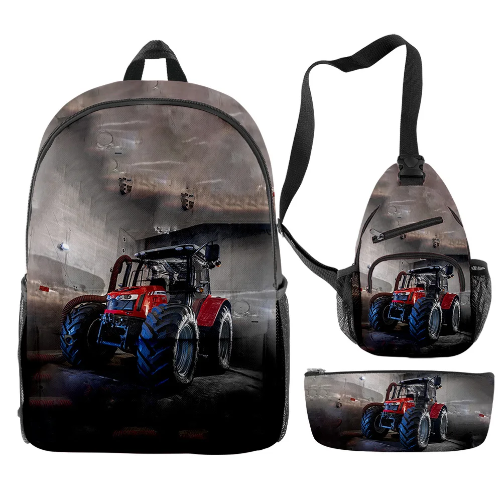 Cartoon Novelty Cool Tractor Pattern 3pcs/Set Backpack 3D Print Bookbag Travel Laptop Daypack Backpacks Chest Bags Pencil Case