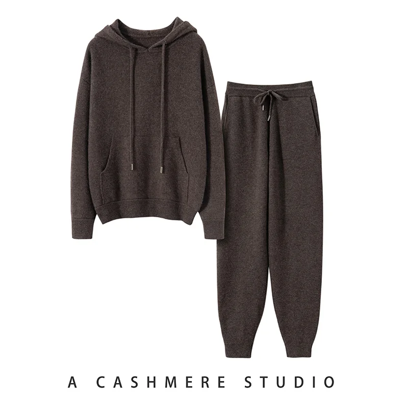 Fashion Woman Suit Autumn Winter 100% Cashmere Knit High Quality Sweater Women Tops And Harem Pants Two-Piece Female Girl Clothe 3