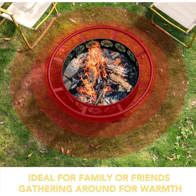 Outdoor 38 Wood Burning Fire Pit with Grill, Spark Screen, and Fire Poker, Swivel C Table for Backyard Entertainment 5