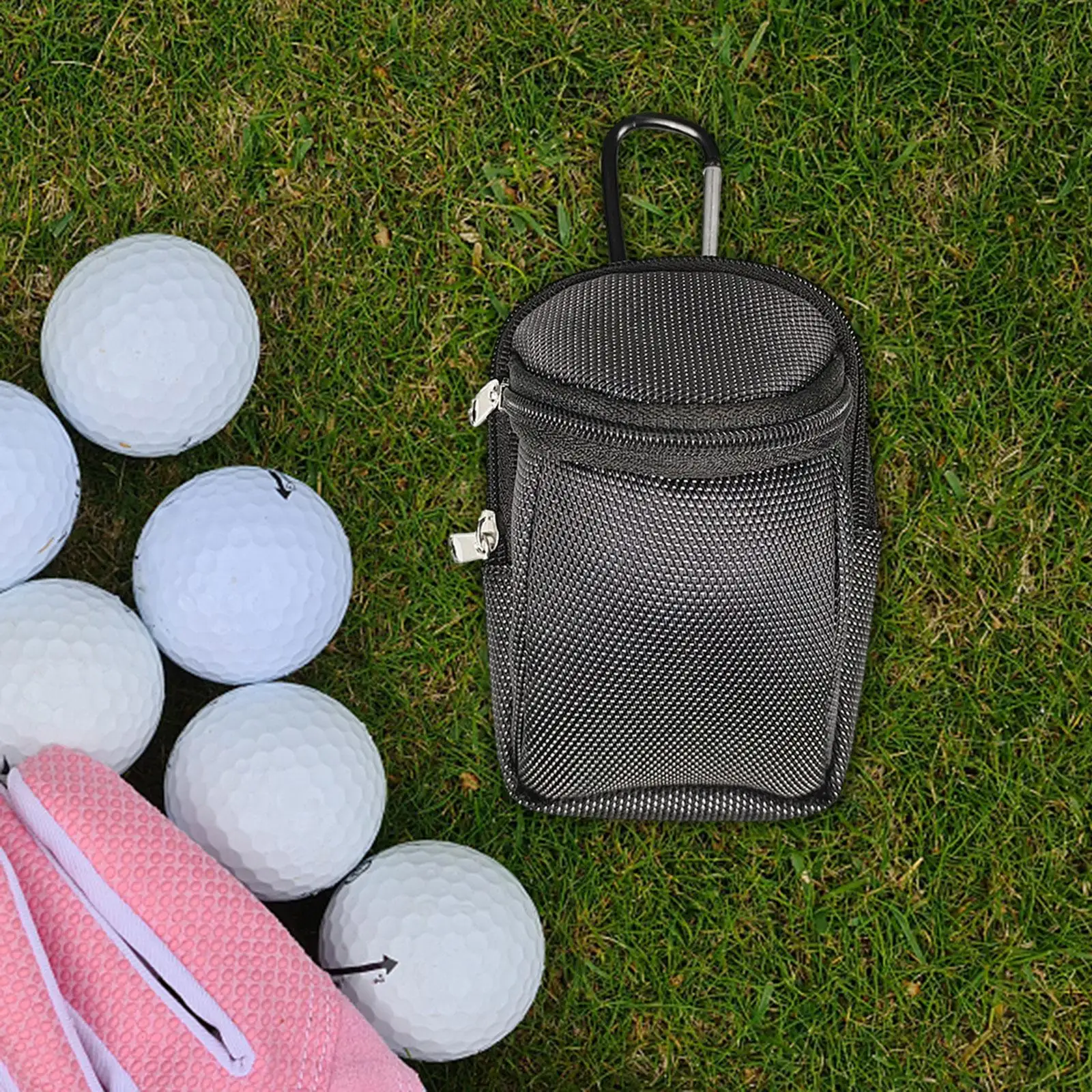 

Golf Ball Pouch with Carabiner Holding Balls Tees Practical Two Zipper Pockets Durable Golf Ball Carry Bag Women Men Golfer Gift