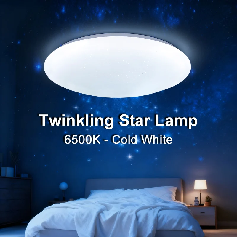 Modern LED Ceiling Lights Round Cold White Neutral Light 16W Gentle Star Sparkle Ceiling Lamp Bedroom Kitchen Living Room Decor