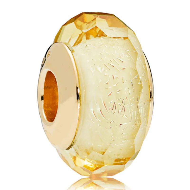 

Original Shine Golden Faceted Murano Glass Charm 925 Sterling Silver Beads Fit Fashion Bracelet Bangle DIY Jewelry