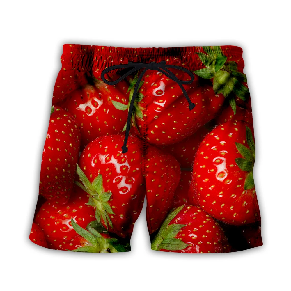 Novelty 3D Shorts for Men Strawberry Watermelon Printed Trunks Summer Beach Shorts Drawstring Mid Waist Elastic Short Pant New