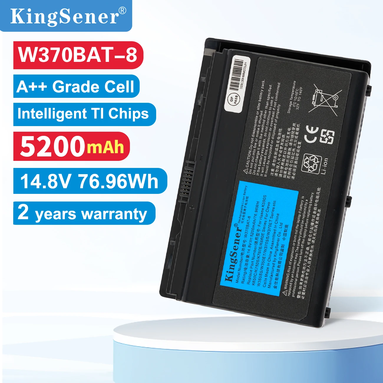 

KingSener W370BAT-8 Laptop Battery For Clevo W350ET W350ETQ W370ET Sager NP6350 NP6370 Schenker Xmg A522 A722 6-87-W370S-4271
