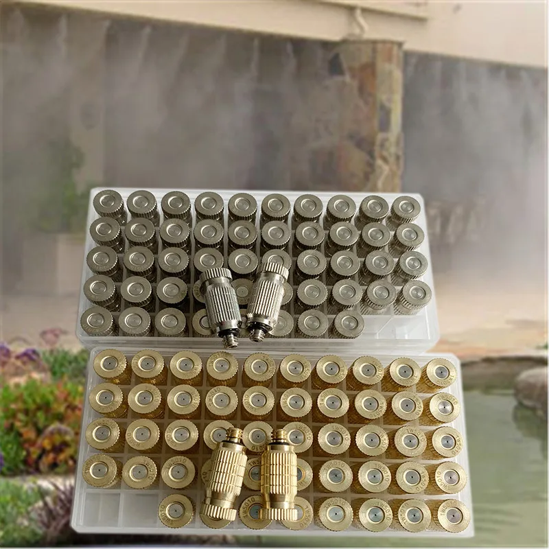 

A03 One Box 50pcs Mist Fog Nozzles Threaded UNC10-24 Brass Misting Nozzle Water Mister Sprinkler Dry Fog For Mist Cooling System