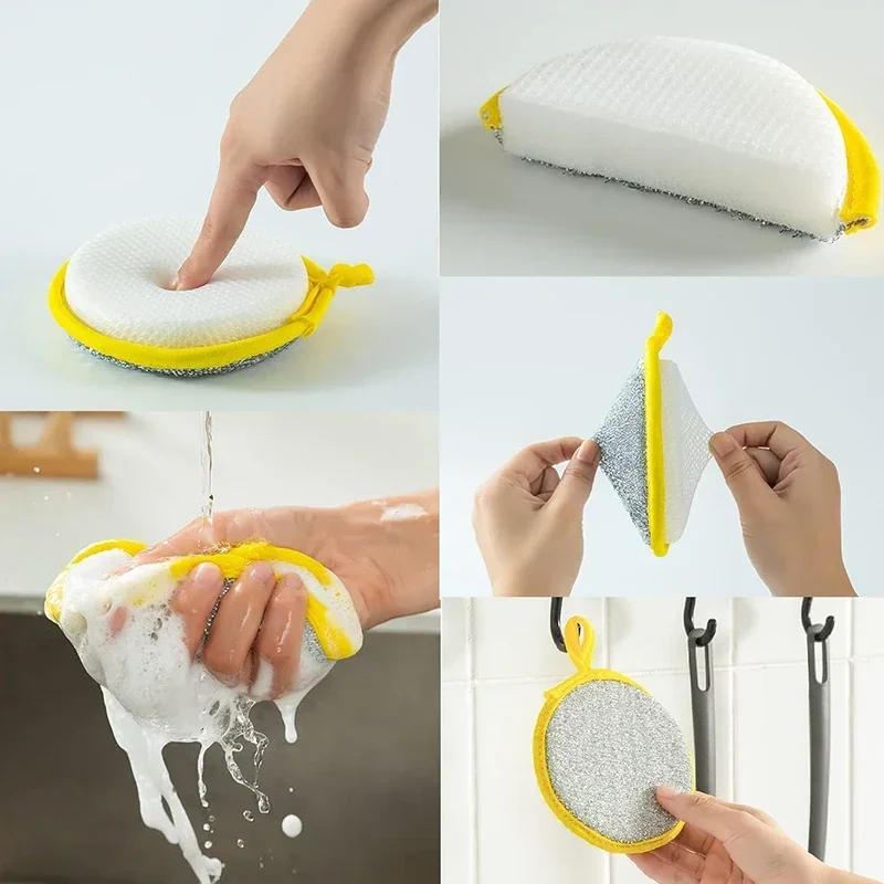 Double Sided Dishwashing Sponge Kitchen Cleaning Towel Kitchenware Brushes  Anti Grease Wiping Rags Absorbent Washing Dish Cloth