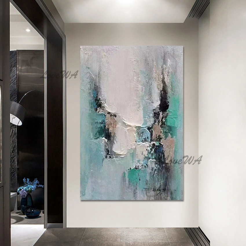 

Canvas Wall Art Abstract Decor Quality Oil Paintings Frameless Blue Acrylic Hand Painted Artwork Wall Picture For Restaurant