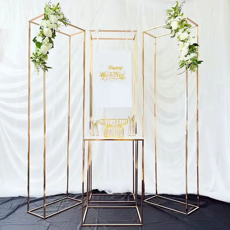 

4PCS Luxury Simple Outdoor Lawn Wedding Floral Arch Column Stand Plinth Cake Table Welcome Backdrop Flag Birthday Balloon Decor