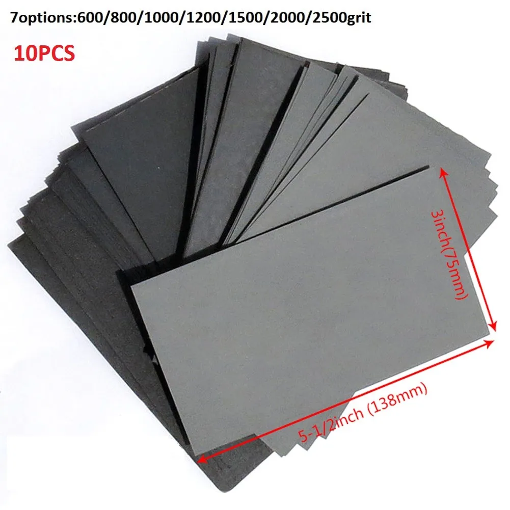 10pcs Sandpaper 600/800/1000/1200/1500/2000/2500 Grit Water/Dry Abrasive SandPapers For Wood Metal Polishing Tools Accessories
