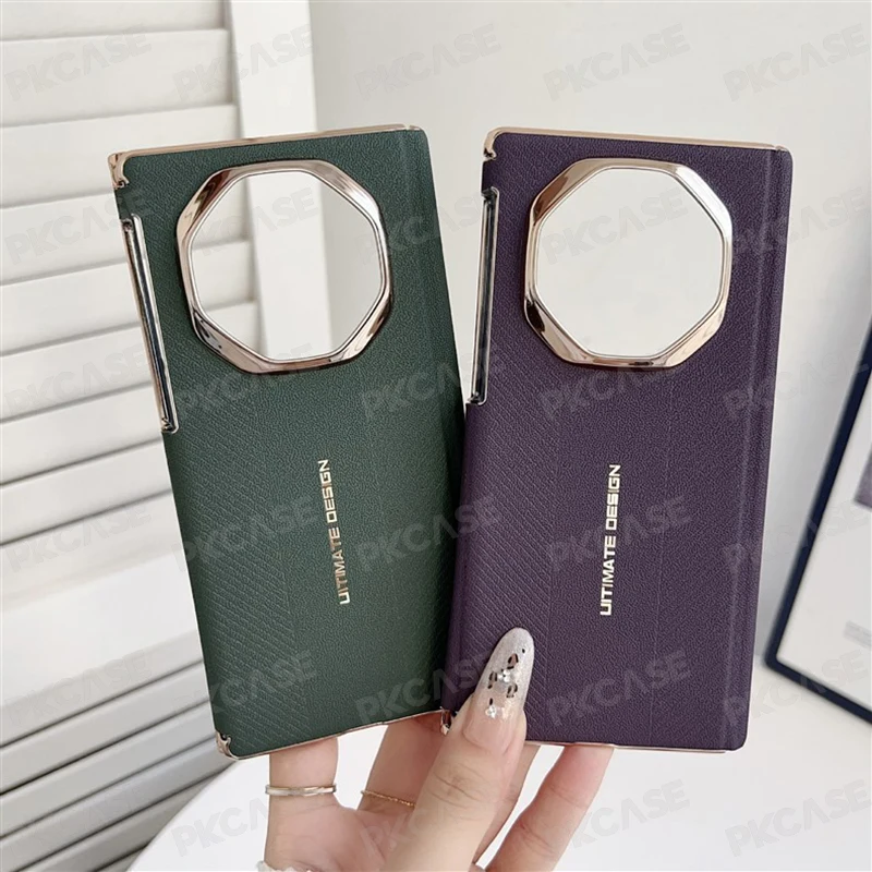 Ultra Thin Shockproof Leather Phone Case with Electroplated Dual-Hinge Guard Protection