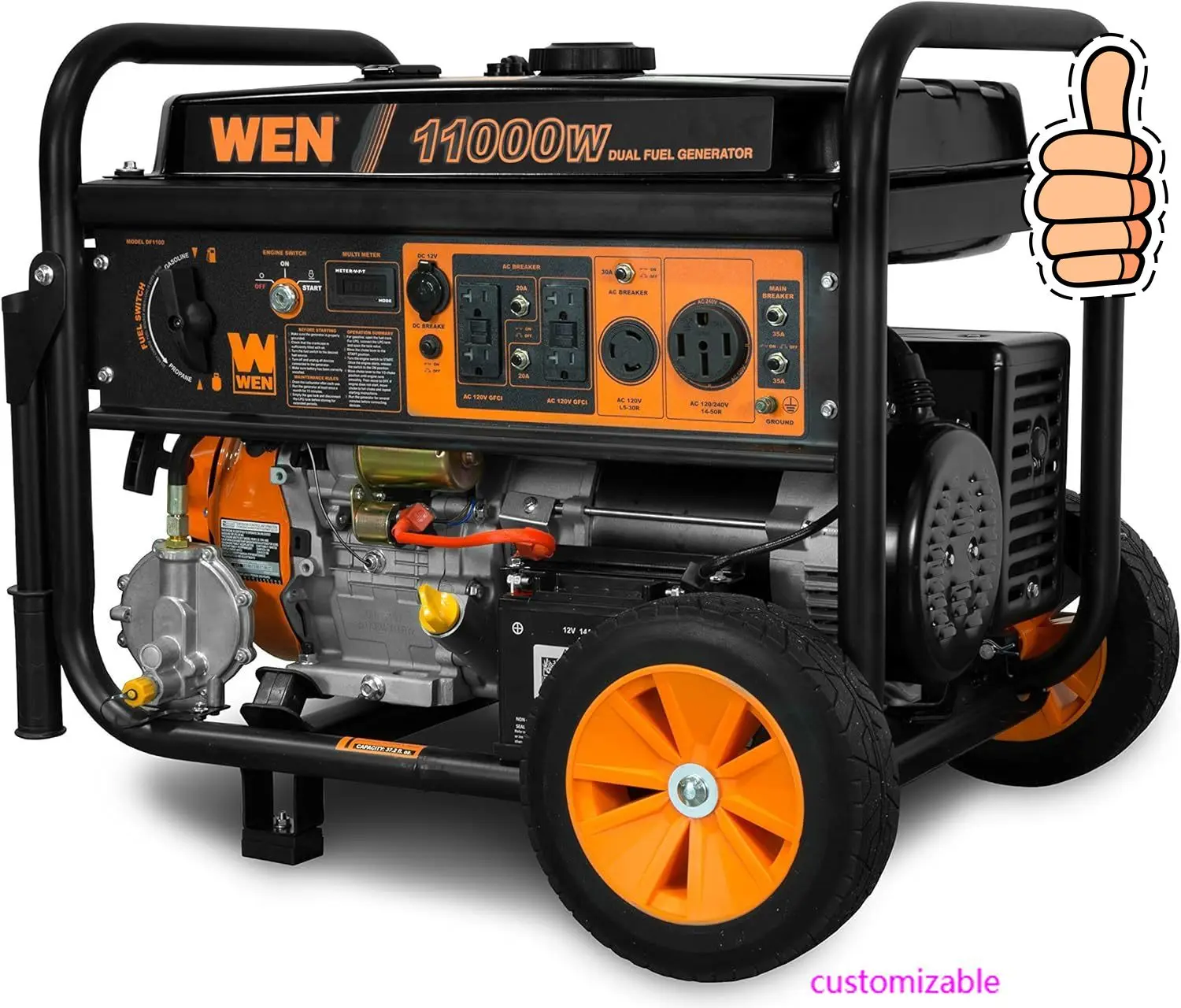 NEW-11,000-Watt 120V/240V Dual Fuel Portable Generator with Wheel Kit and Electric Start (DF1100T)
