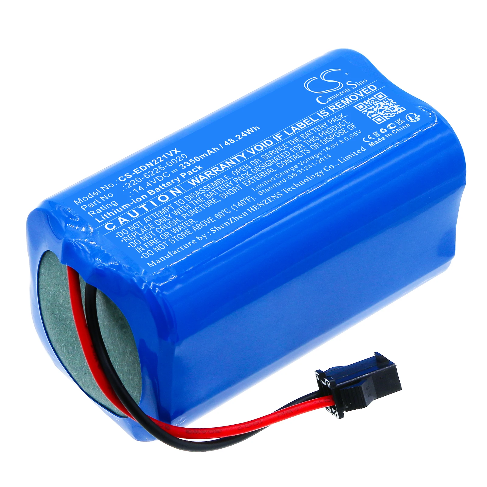 

Vacuum 3350mAh / 48.24Wh Battery For Ecovacs 220-6225-0020 220-6225-0021 NR18650 M26-4S1P-1 D83 ECOMB83 DGN22 DGN22-11