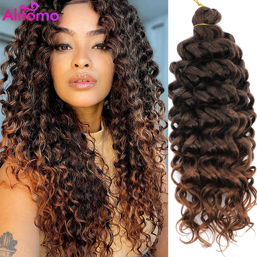 

Alitomo Ocean Wave Crochet Hair 18/24 Inch Deep Wave Crochet Braids Ombre Blonde Loose Wavy Braiding Hair Extensions for Women