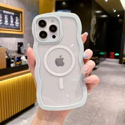 Vibrant Wavy Magnetic Wireless Charging Shockproof Case - iPhone 11 (Light blue)