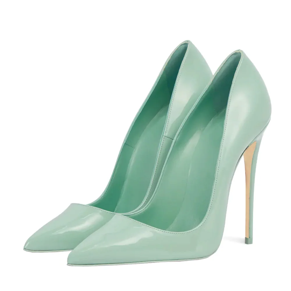 Mint Green Patent Leather Women Sexy Stiletto Extemely High Heels Ladies Fashion Pointed Toe