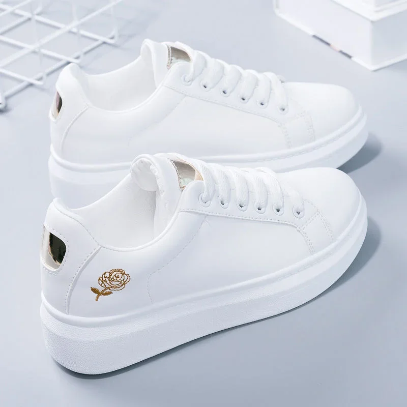 Women Casual Sneakers Shoes Spring Lace-Up Embroidered