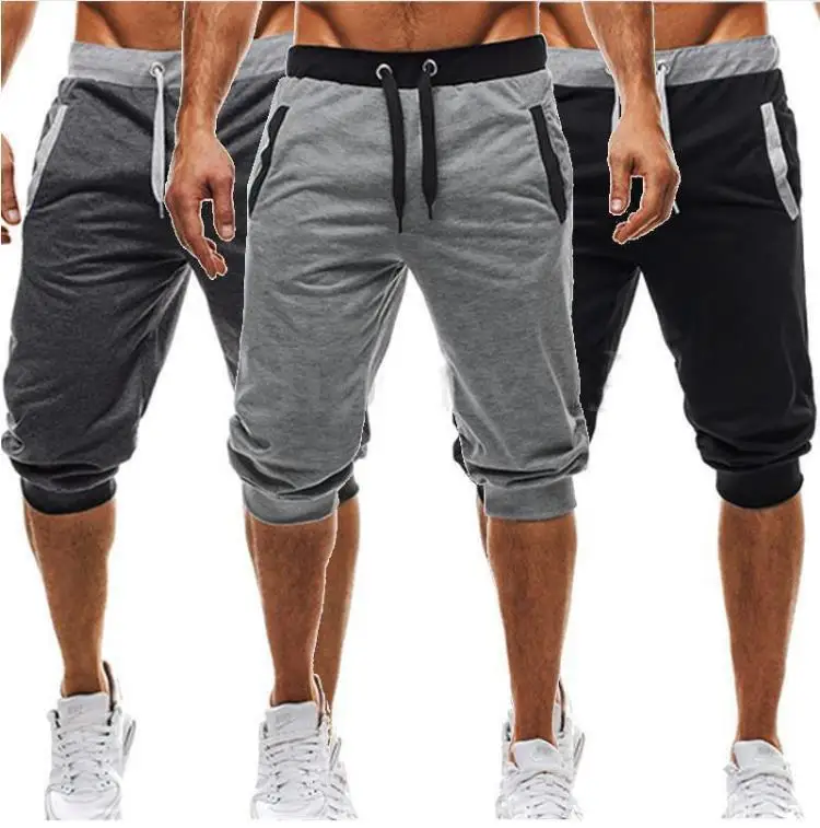 

Casual Male Trousers Drawstring Elastic Waist Jogger Workout Slacks Sweatpant Men Shorts Fashion Pleated Patch Baggy Short Pants