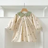 Baby Girl Dress Autumn Embroidered Flowers Patchwork Dress Spring Turn-down Collar Retro Princess Dresses Infant Clothes Korean