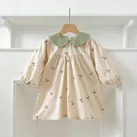 Baby Girl Dress Autumn Embroidered Flowers Patchwork Dress Spring Turn-down Collar Retro Princess Dresses Infant Clothes Korean
