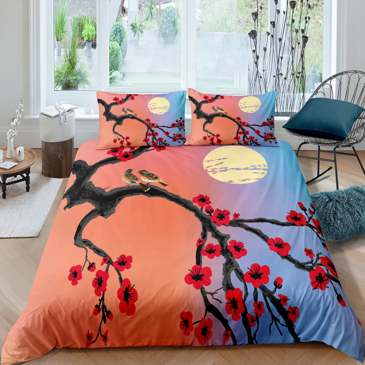 Home Textiles Luxury 3D Cherry Blossoms Duvet Cover Set Pillowcase Moon Bedding Set AU/EU/UK/US Queen and King Size Sets