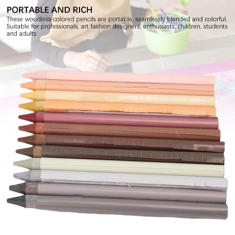 12PCS 풍부한 색소 무목 색연필 세트 부드러운 코어 균일 코팅 오일 기반 아..