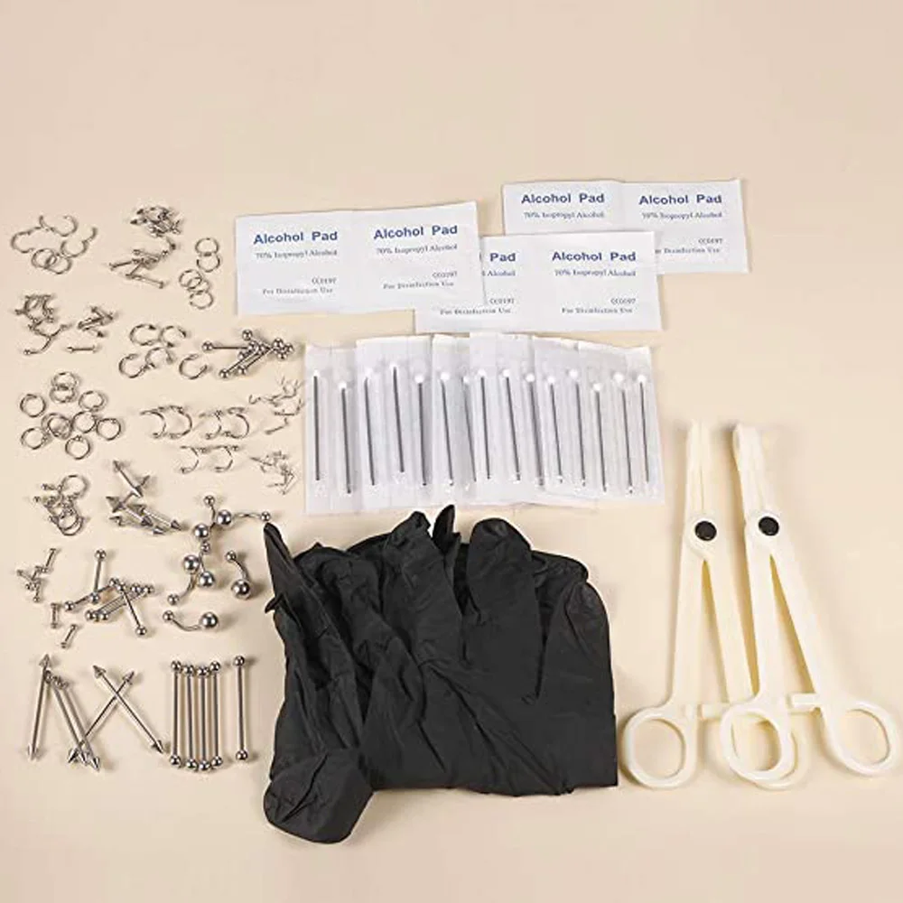 Stainless Steel Body Piercing Kit Needles Belly Button Rings Tongue Tragus Cartilage Helix Daith Rook Earring Lip Eyebrow