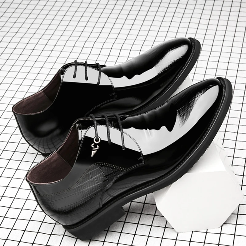 3/6/8 cm Elevator Shoes Men Dress Shoes Patent Leather Men Heighten Formal Shoes Pointed Business