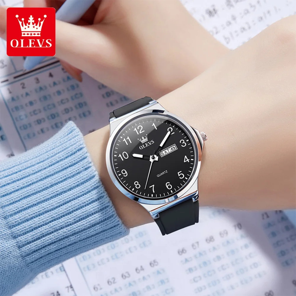 OLEVS 5647 Man Watch Simple Original Quartz Watches For Men Dual Calendar Waterproof Luminous Silicone Strap Fashion Wristwatch