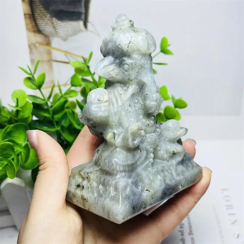 天然ラブラドライトガネーシャ象クリスタル彫刻置物オフィス