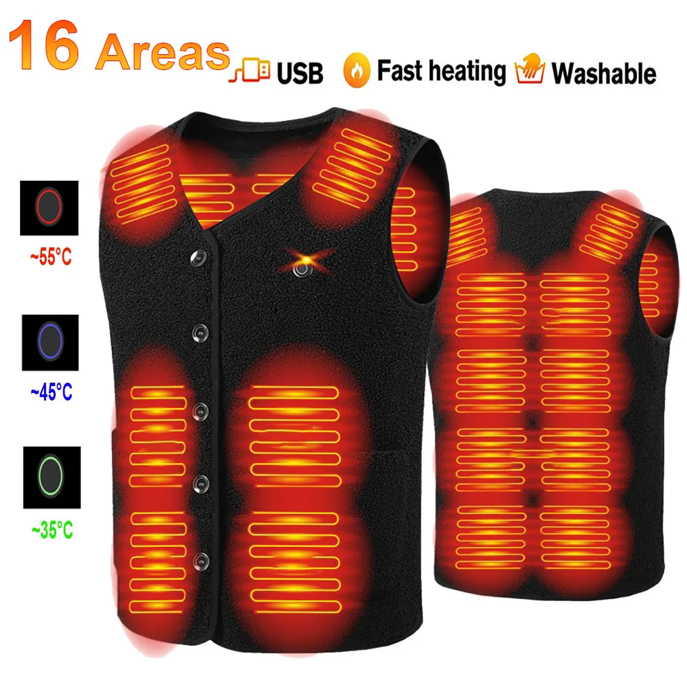 

16 Areas Heated Vest Men Jacket Heated Winter Womens Electric Usb Heater Tactical Jacket Women Thermal Vest Body Warmer Coat