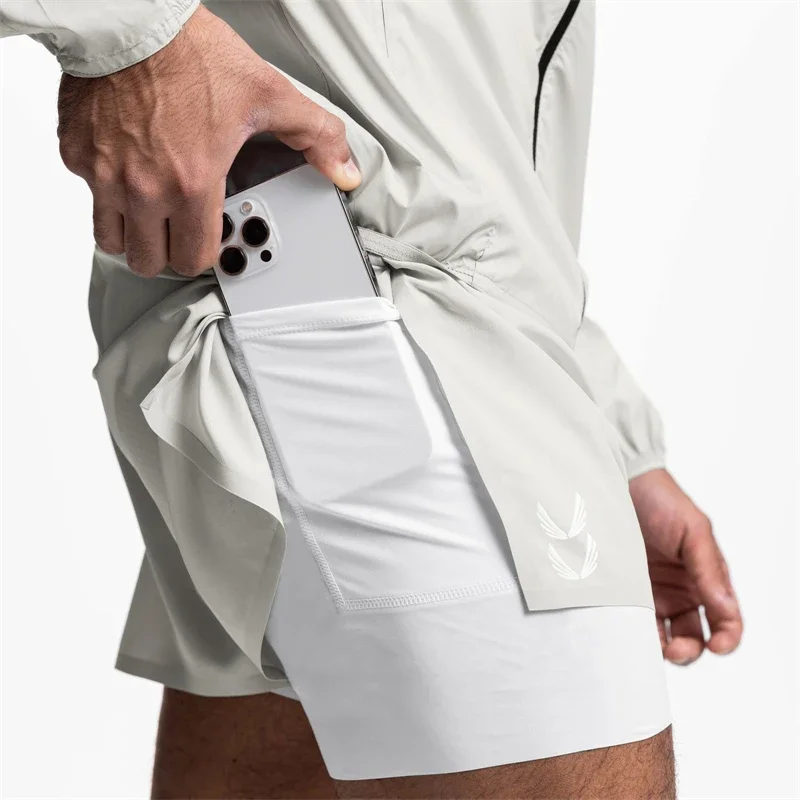 Jogger Gym Sports Fitness Men's Shorts Summer new 2-in-1 double layer shorts quick drying breathable Beach Pants Training pants