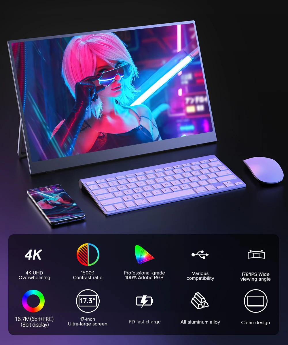 UPERFECT モバイルモニター 17.3インチ 4K HDR Amazon.com: UPERFECT 17.3'' 4K Portable Monitor QLED, 500