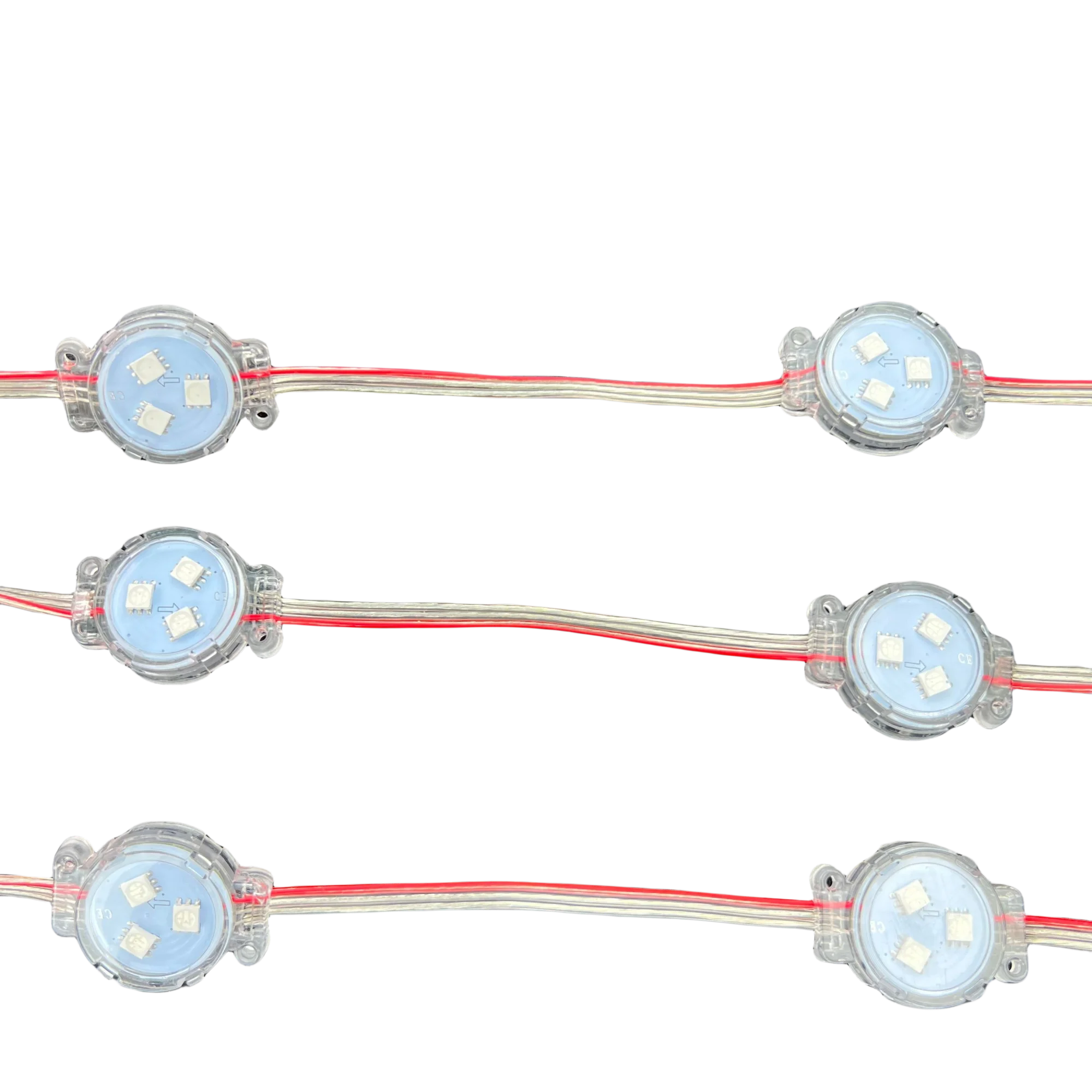 LED 주소 지정 가능 RGB 픽셀 모듈, IP68 플랫 클리어 커버 클리어 와이어, 0.72W/픽셀, 10cm, 15cm, 20 픽셀/스트링, 30mm, 12V WS2811