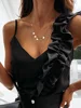 Women Summer Blouse Shirts Sexy V Neck Ruffle Blouses Backless Spaghetti Strap Office Ladies Sleeveless Casual Tops 3