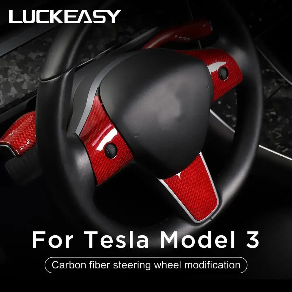 

3K240G For Tesla Model 3 Mdoel Y Car Interior Accessories Steering Wheel Patch Model3 2023 Carbon Fiber Steering Wheel Decorate