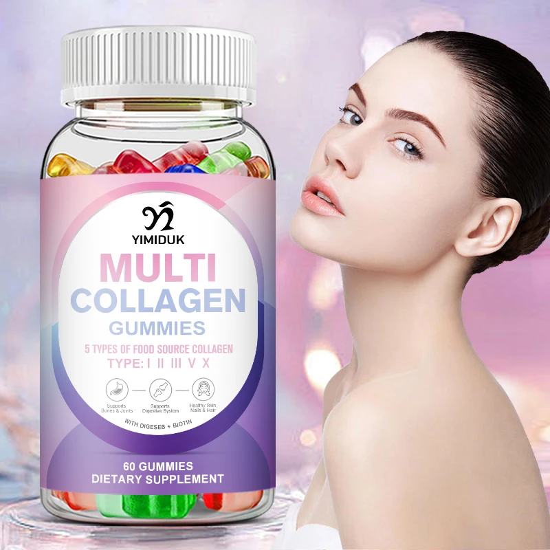 

Multi Collagen Biotin Gummies Vitamin C Antioxidant Anti-Aging Whitening Skin Beauty Healthy I, II, III, V & X, Supplement