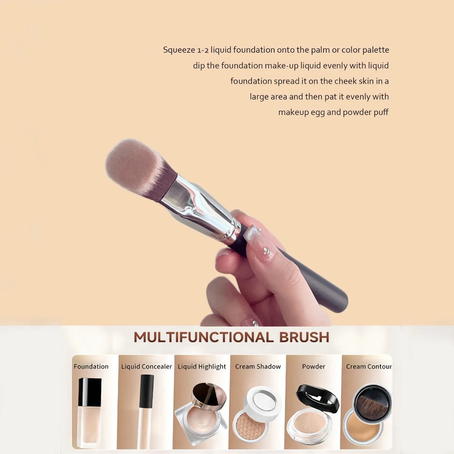 Description Picture 3 of itemLiquid Foundation Brush Soft Synthetic Bristles Streak-Free for Liquid Cream All Skin Types Face Makeup Tool